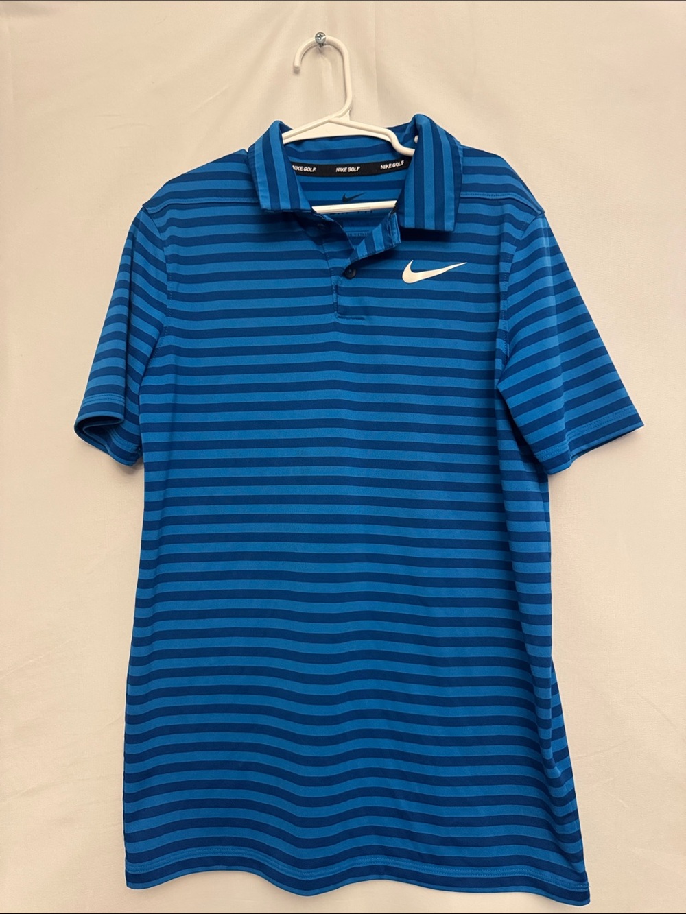 Nike Golf Boys Blue Striped Polo with White Swoosh Size Medium